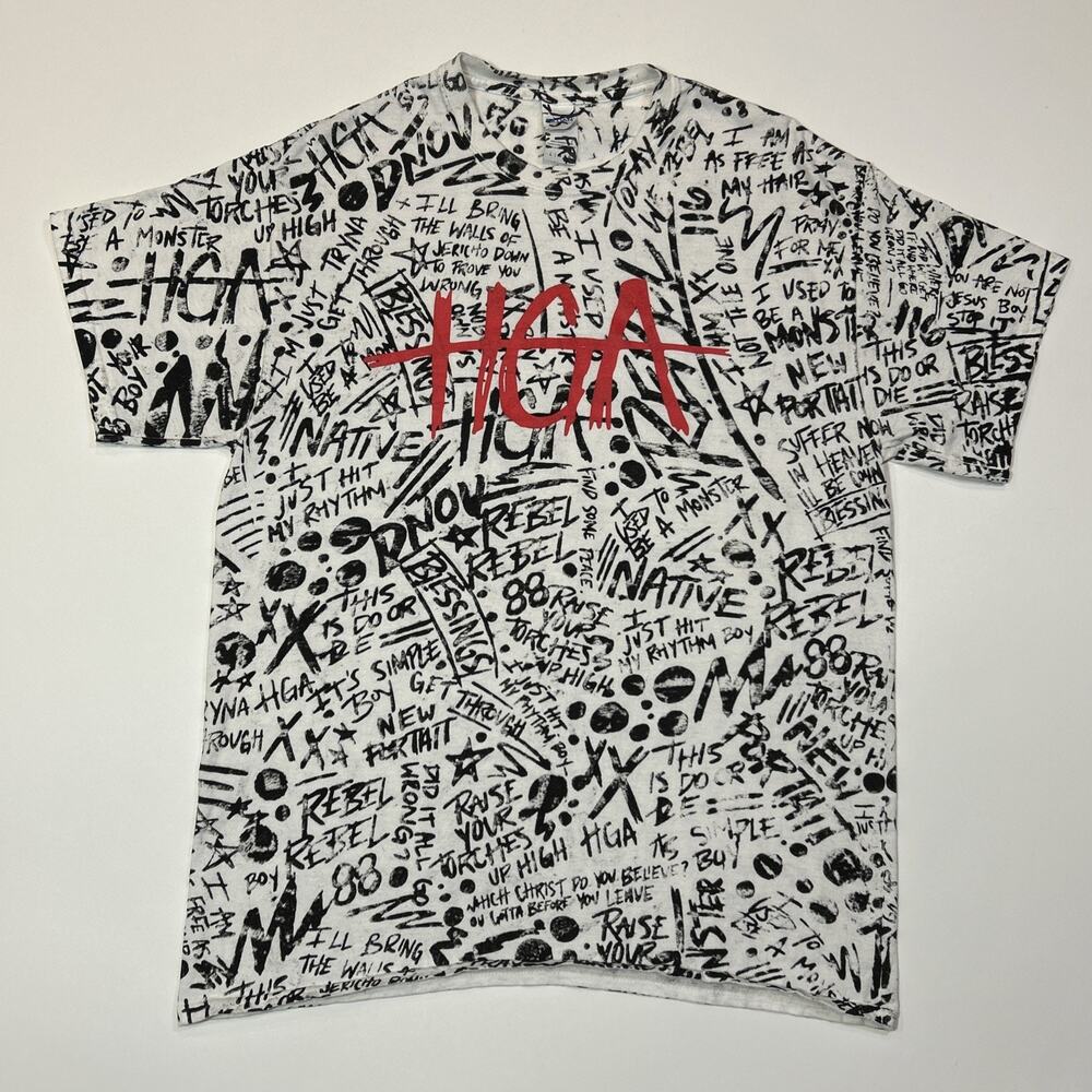 HGA Christian T Shirt Mens Size Large White AOP All Over Print Cross Graphic